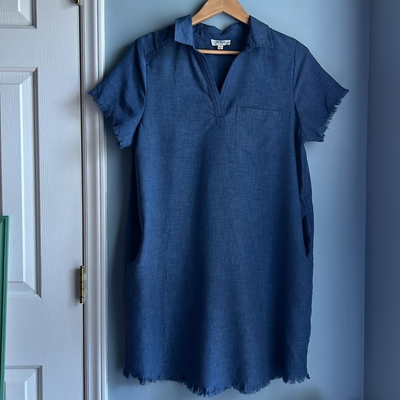 Umgee | Gauzy Raw Hem Blue Tunic Dress With Pockets Size Medium - Picture 4 of 11